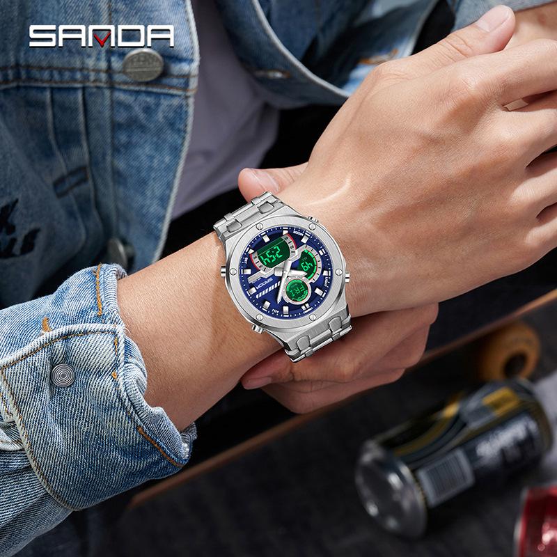 Sanda Trendy Multifunctional Waterproof Student Wristwatch with World Time Display