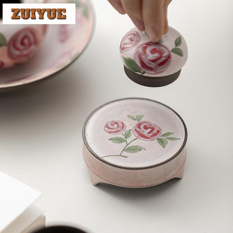 Powder Yin Hand-painted Rose Tripodia Teapot Cover Holder Handmade Cover Frame Zisha Pot Lid Shelf Coaster Teaware Accessories