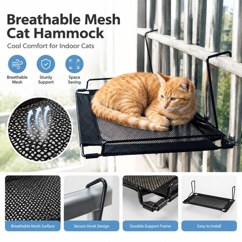 Space Saving Cat Hammock Hanging Suspended Cat Bed Gifts Pet Hammock Indoor Cats