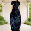 Women Plus Size Round Neck Short Sleeve Heart Gem Printed Green Loose Long Dress With Side Pockets