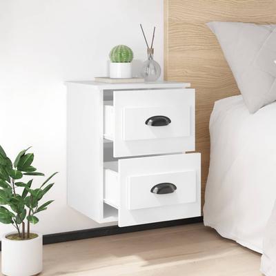 Wall Mounted Nightstand High Gloss White 41.5 X 36 X 53 Cm