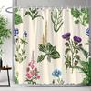 Vintage Botanischer Blumen Duschvorhang - Handbemalte Blumen & Grünpflanzen, Natur-inspirierte Badezimmerdekoration, Ganzjahres