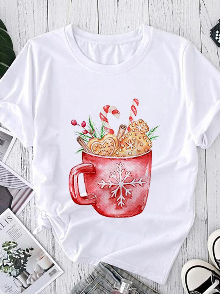 Women Tees Graphic Cartoon Christmas Print Wear Vacation Tops Tees Ladies Short Sleeve 90S Summer Fashion Trend Tshirt T-Shirt