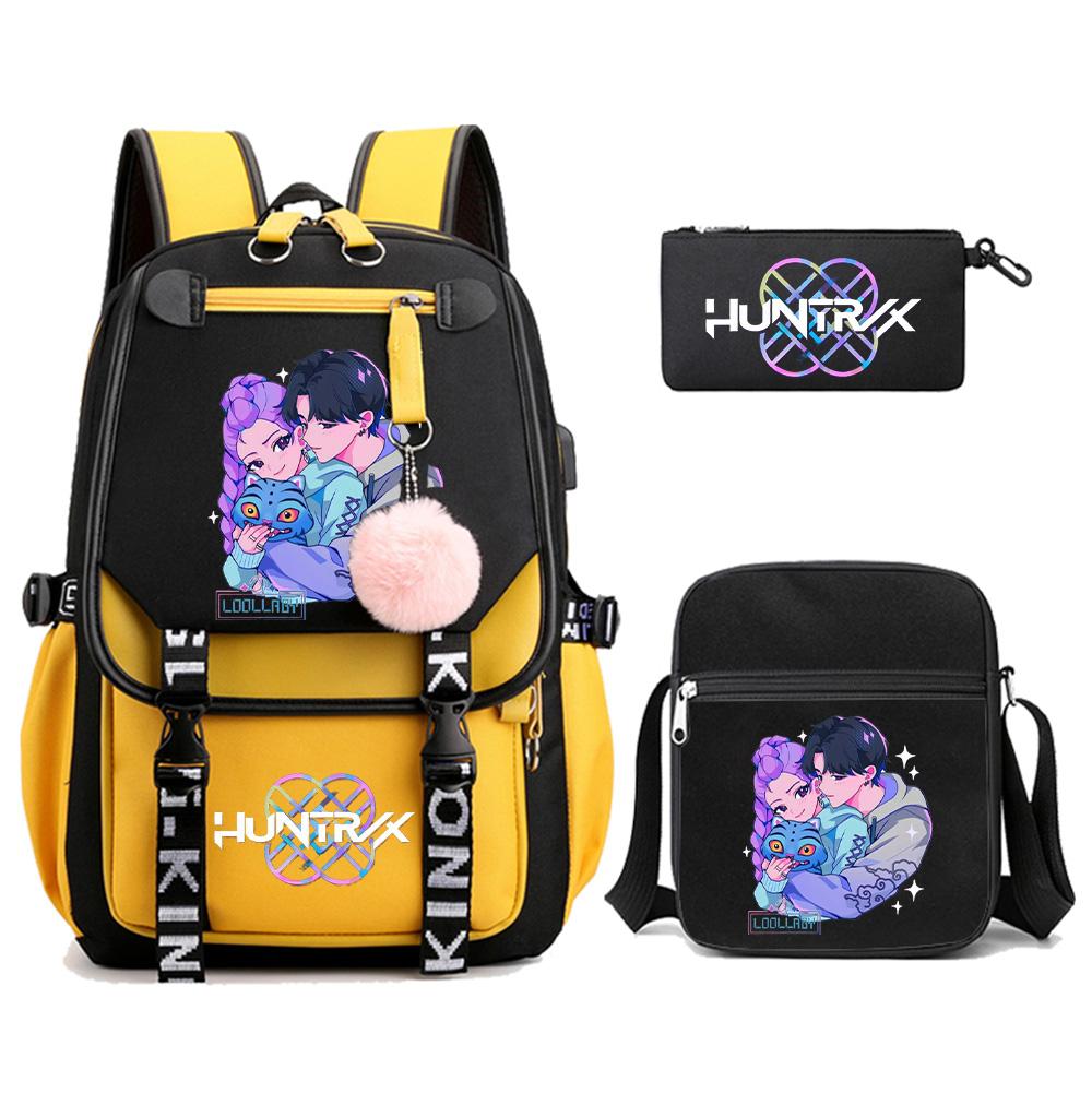 3Pcs/set Anime Kpop Demon Hunters Printed Backpack with Shoulder Bag Pencil Case for Teenager Girl Boy Bookbag Large Capacity Travel Bag Kid Gift