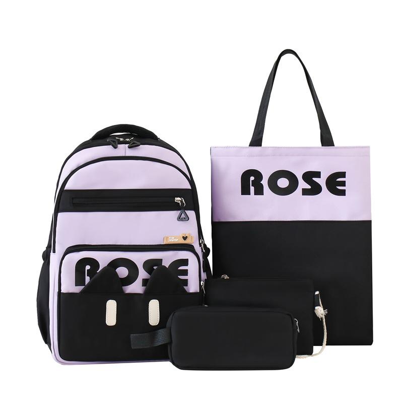 

Комплект из четырех рюкзаков, школьный ранец для учеников начальной и средней школы, женский многослойный, вместительный, легкий, контрастного цвета чёрный