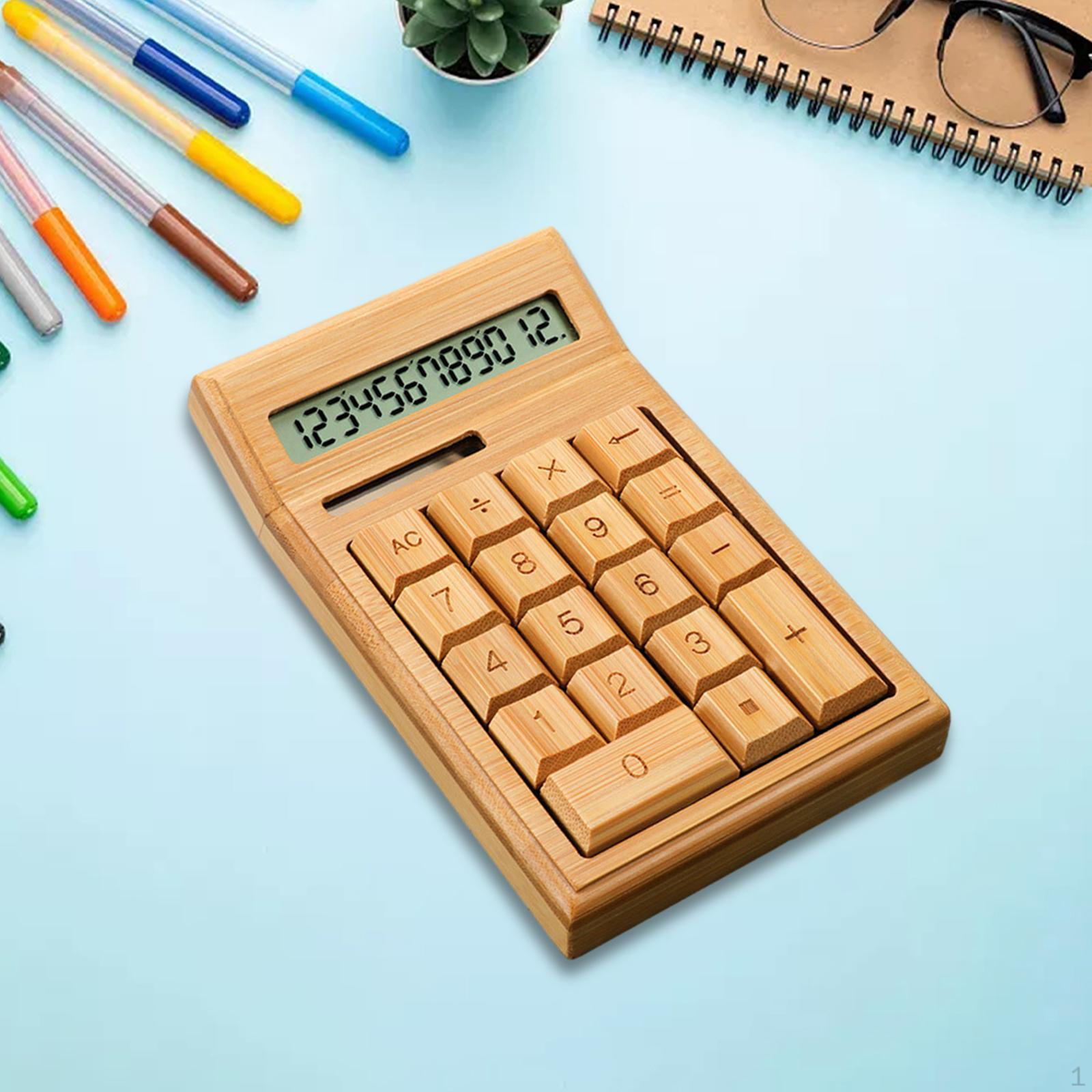 

Солнечный калькулятор, простой в использовании, бамбуковый, деревянный, большой дисплей, 12 цифр, настольный medium