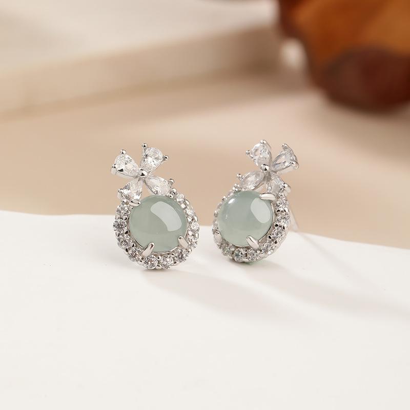 Natural blue water jadeite sterling silver stud earrings S925 silver inlaid fresh and sweet beautiful women's earrings fashion jewelry gifts