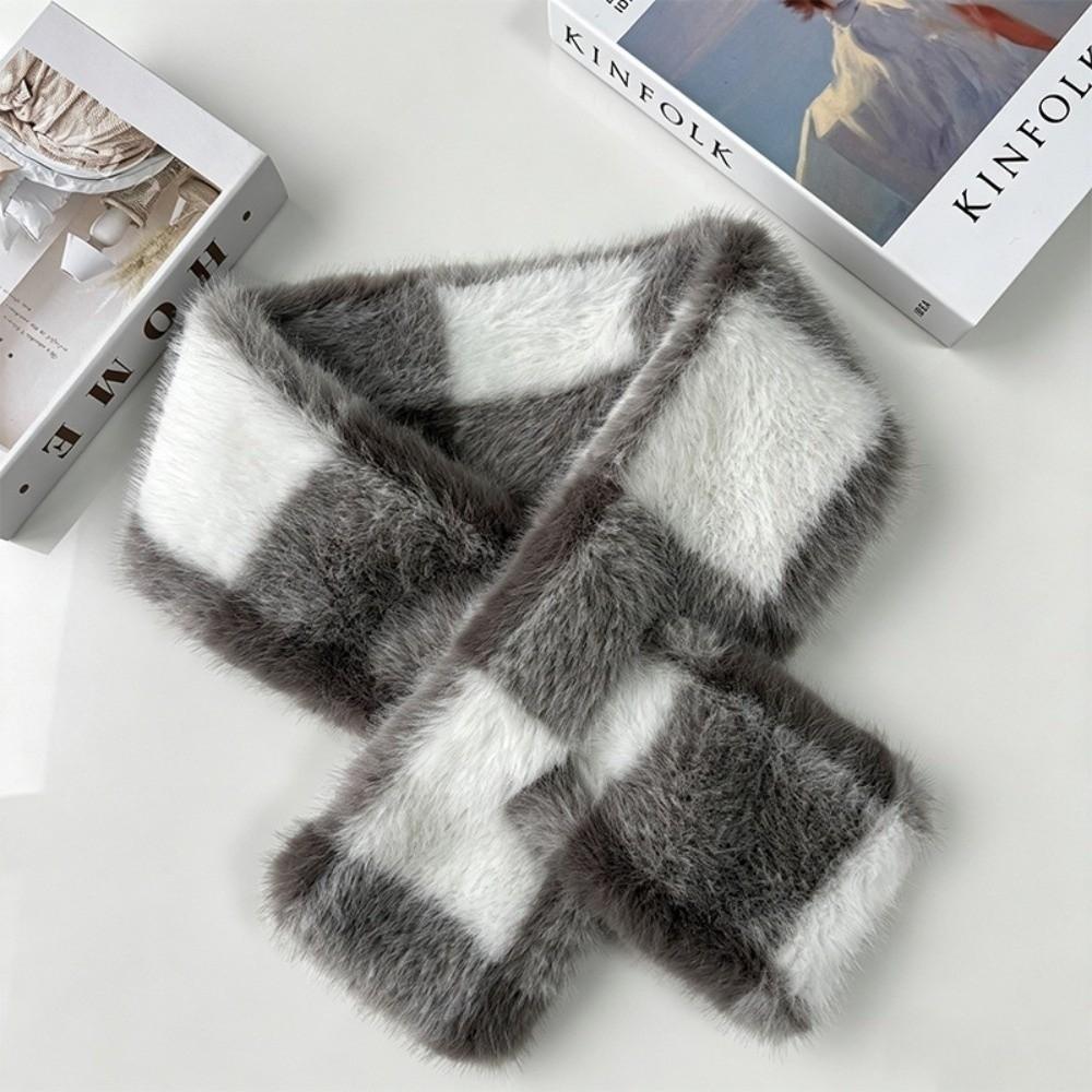 Plaid Winter Scarf Hat Faux Fur Fluffy Bucket Hat New Mink Wool Scarf Women