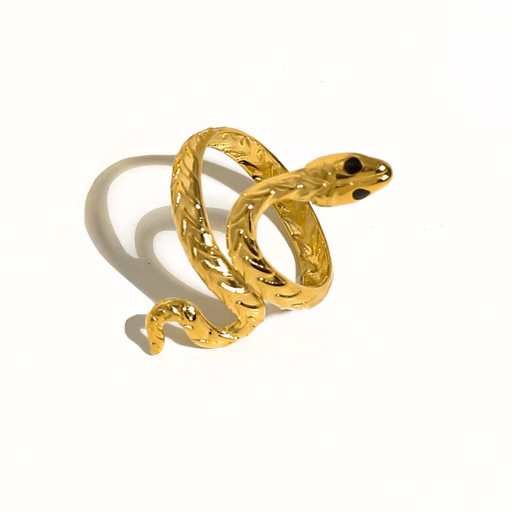 Stainless Steel French Textured Serpentine Design Hollow Adjustable Opening Ring Titanium Steel Ring Female