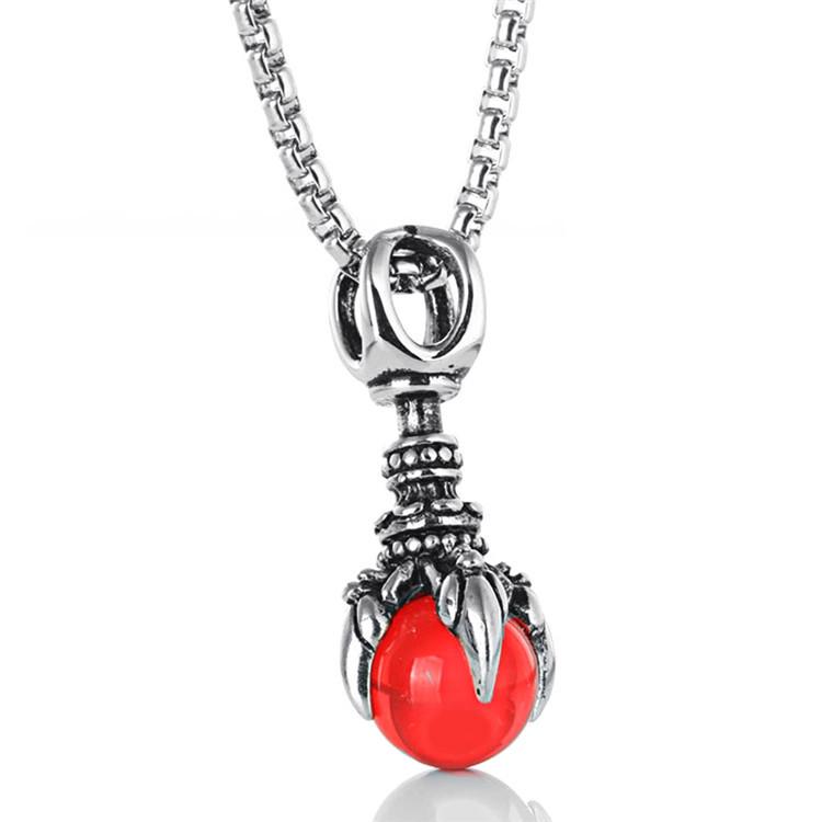 

Stainless Steel Monster Dragon Claw Pendant Necklace with Vajra Gem – Titanium Steel Men s Jewelry, European & American Style.
