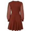 Summer Women Casual V-Neck Long Sleeve A-Line Dress High Waist Above Knee Solid Color Jacquard Dresses Spring S-XL