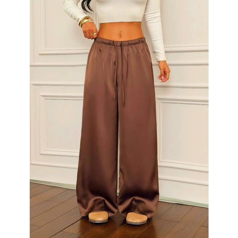 2026 Spring/Summer EurAsia Women's Cross-Seasonal Satin High Waist Draping Slimming Loose Casual Commute Wide-leg Pants