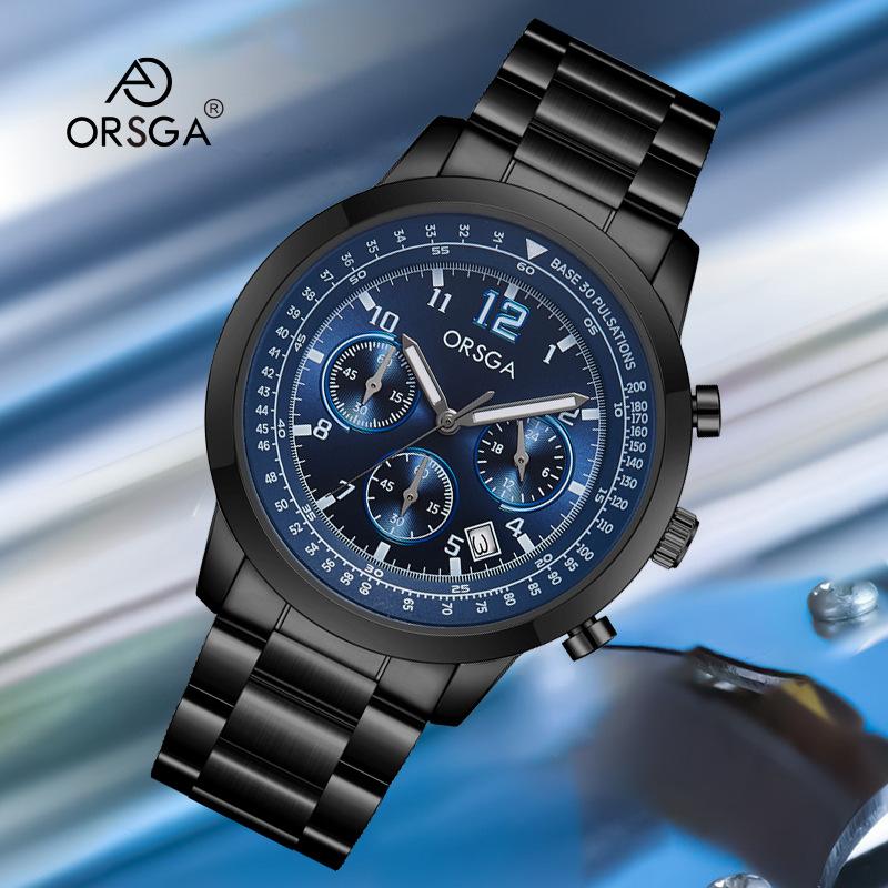 Fashion Multifunctional Chronograph Men's Watches Luxury Quartz Stainless Steel Waterproof Wristwatch Reloj De Hombre