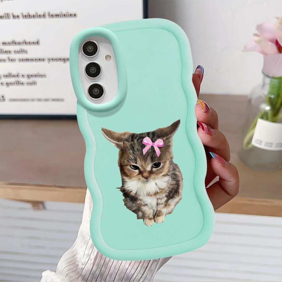 Case for Samsung Galaxy A11 A13 A16 A52 A14 A15 A21s A12 Soft Phone Cover A03 A04 A05 A23 A22 A33 A53 A06 Angry Cat Bow