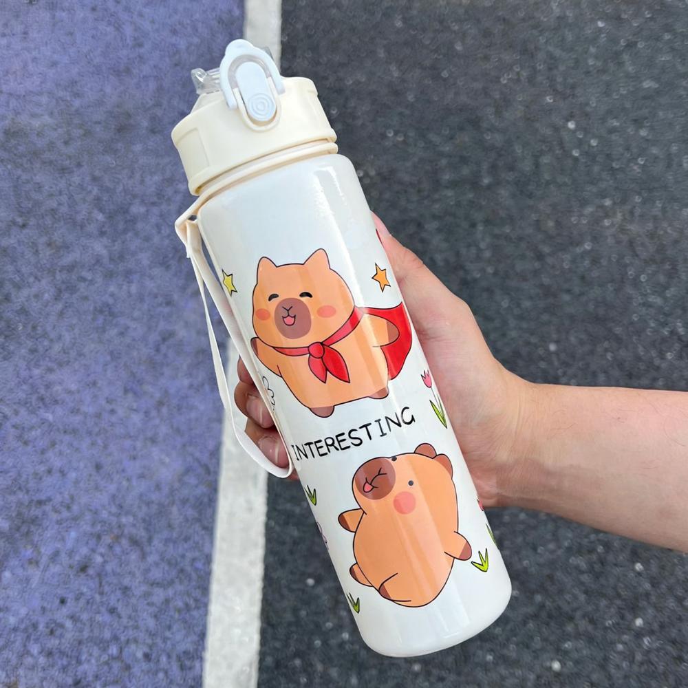 

Creative Capybara Straw Cup 750ML Plastic Water Bottle Large Capacity Leakproof Water Sippy Cup Outdoor