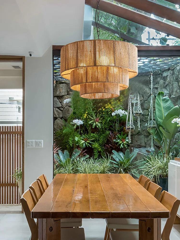 Lamp Hemp Rope Pendant Lights for Dining Room Living Room Aisle Bedroom Japanese Wall Lamp