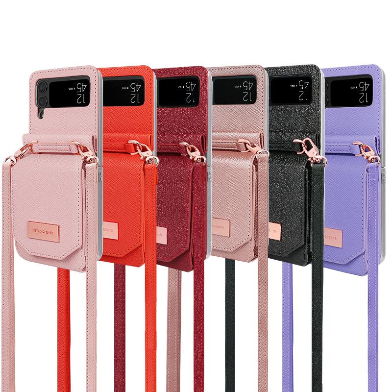 Crossbody Lanyard Leather Wallet Case for Samsung Galaxy Z Flip 4 Flip3 5G Funda Luxury Folio Purse Bag Card Holder Phone Cover
