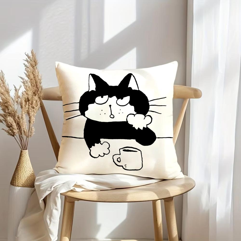 Katzenillustrationen Kissenbezug Weicher Plüsch Überwurf Kissenbezug Beidseitiger Dekorativer Kissenbezug Sofa Schlafzimmer Heimdekoration