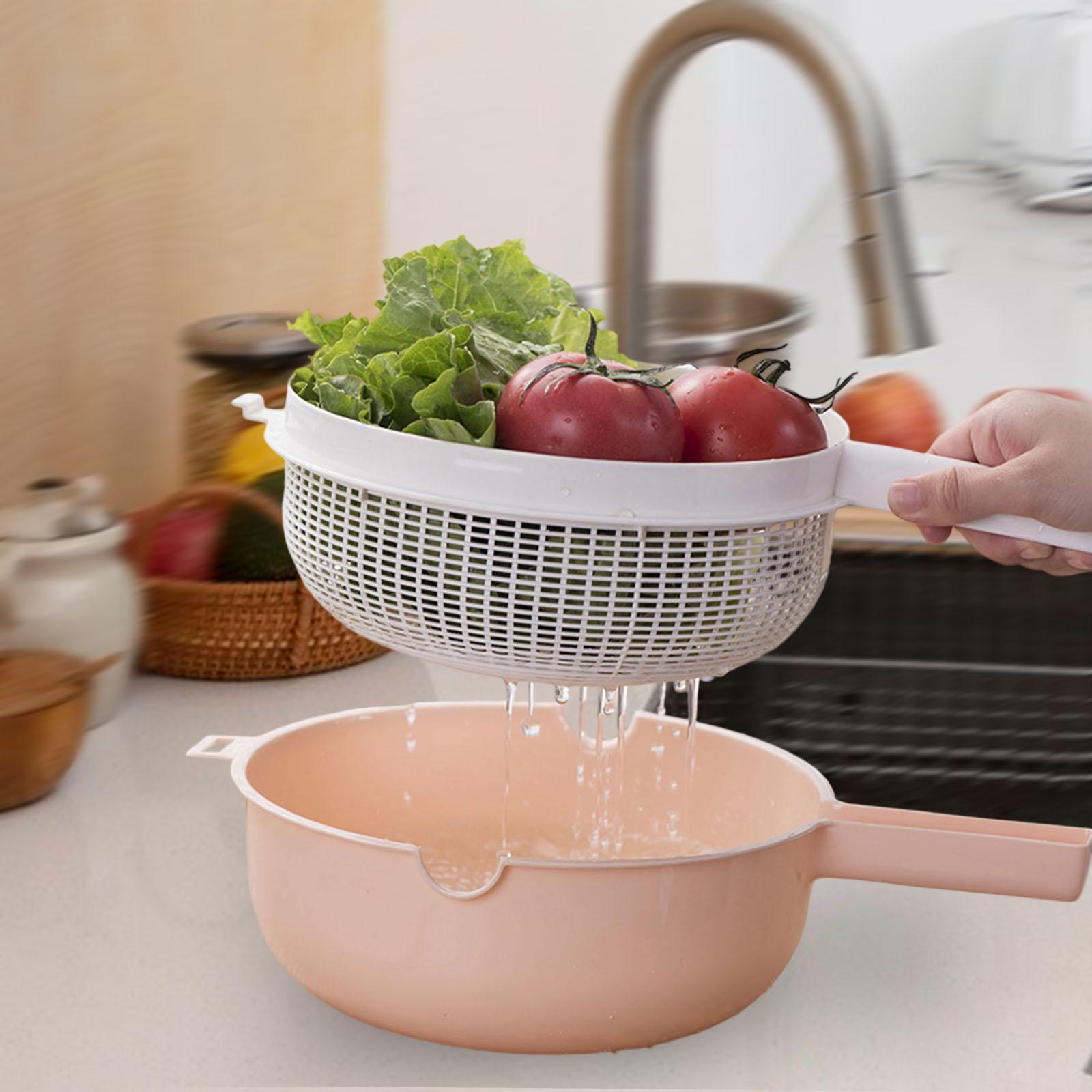 

Fruit Cleaning Basin Space Saving Household Storage Multifunctional Sturdy 2 Layer Washing Basket for Potato Tomato Salads рожевий