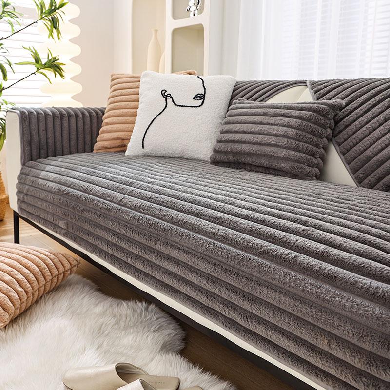 Winter Luxury Rabbit Plush Sofa Cushion - Non-slip, Thickened Cover in Simple French Style