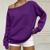 Women's Fashion Casual Off-Shoulder Long Sleeve Knit Sweatshirt with Pockets