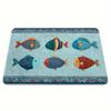 Ethnic Colorful Fish Bath Mat Boho Geometric Border Water Absorbent Non Slip Coastal Ocean Bathroom Front Door Decor Rug