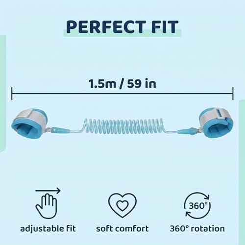 WUMZIRA 2 Pack Toddler Leash Anti-Lost Wrist Link 1.5M Safety Harness with Reflective Design for Kids Blue Pink