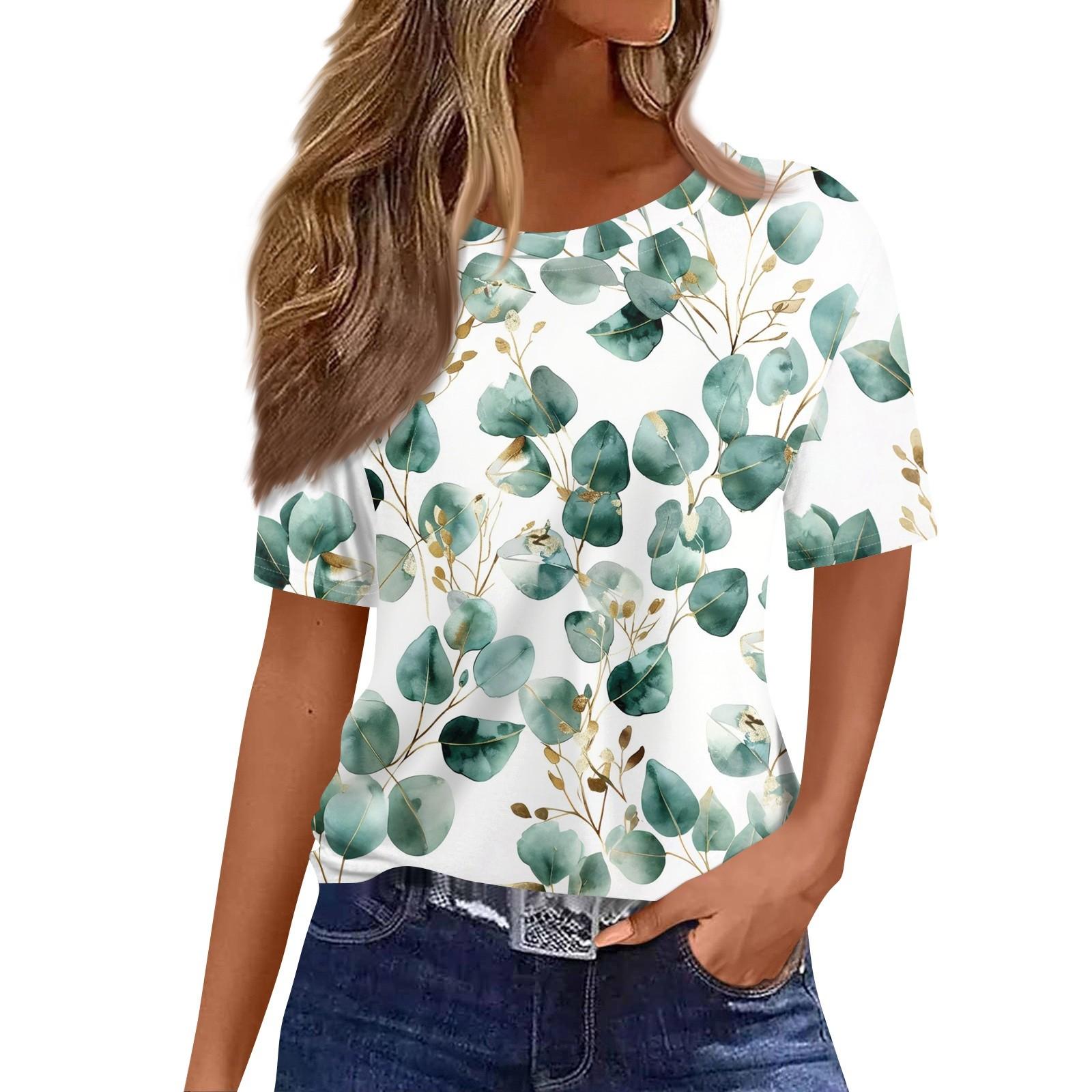 

Модний жіночий повсякденний пуловер з принтом і круглим вирізом з короткими рукавами L