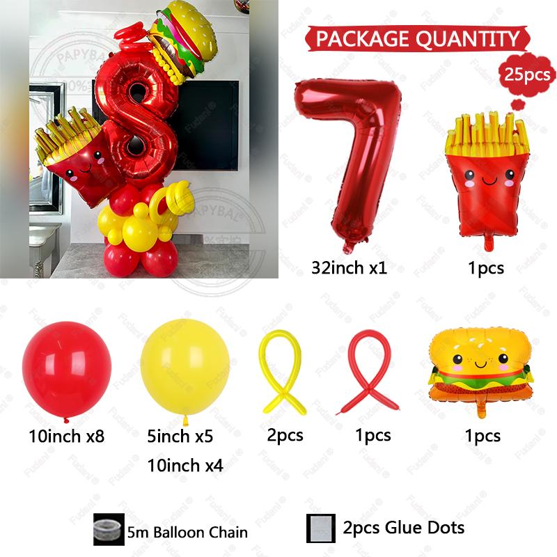

25Pcs Fast Food Theme Party Balloon Set Fries Shaped Balloon Birthday Party Decor Festival Supplies Photo Props Baby Shower Gift As The Picture