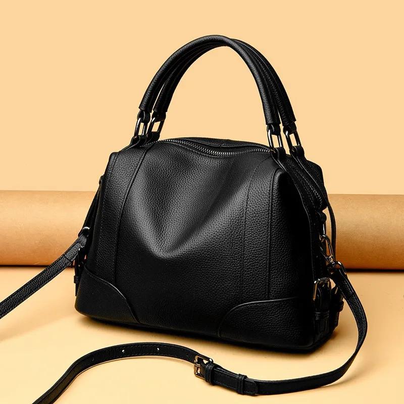 Echte Leder Umhängetaschen für Damen einfarbig weiche Schultertaschen Rindsleder Taschen