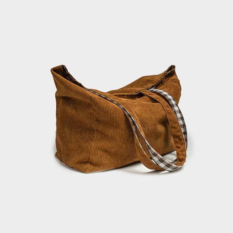 Corduroy Plaid One-Shoulder Autumn Handbag: Fashionable, Cute, Versatile Underarm Bag