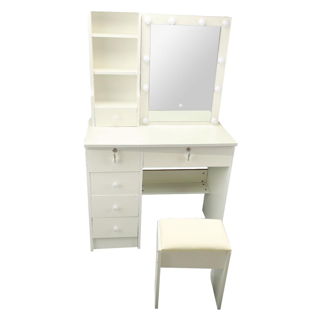 Vanity Desk with Mirror and Lights MDF Modern Makeup Dressing Table with Drawers for Bedroom US