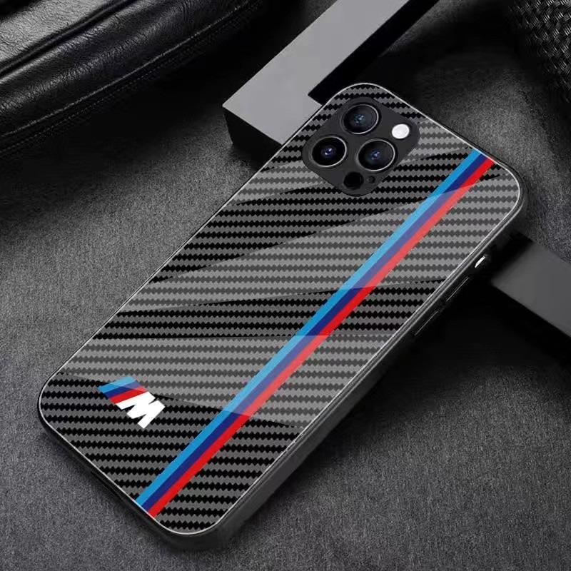 New Carbon fiber BMW Logo Phone Case for iPhone 16 Pro 11 12 13 14 Pro 15 Pro Max 7 8 Plus XR XS MAX Soft Edge Cover Sticker OH6