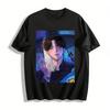 Halbgesicht Fluchmuster Junge Print T-Shirt Retro Breiter Hut Chinesischer Stil Anime Unisex Lässiges Oberteil Reines Baumwoll-T-Shirt