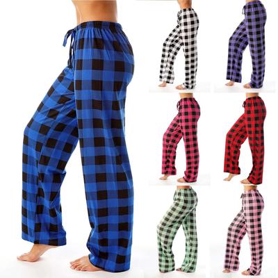Women Autumn Winter Plaid Printed Pants Full Length Long Trousers Sports Pants