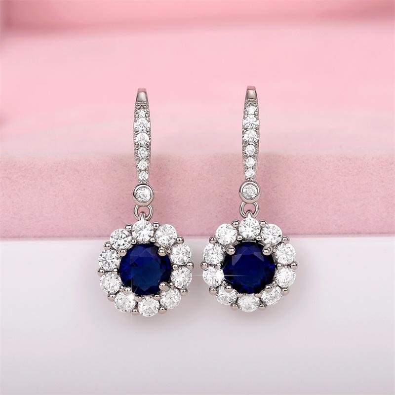Huitan Fashion Deep Blue CZ Dangle Earrings for Women Newly Designed Temperament Lady's Earrings Wedding Party Luxury Jewelry