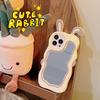 Cute Pink Rabbit Ear Makeup Mirror Suitable for iPhone 15 16 Promax for Apple 13/12/11 Phone Case XR Silicone