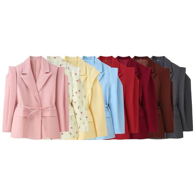 Kaslead New Women Clothes Western Style Fashion Simple Waist Hugging Lace-up Wide Shoulder Blazers