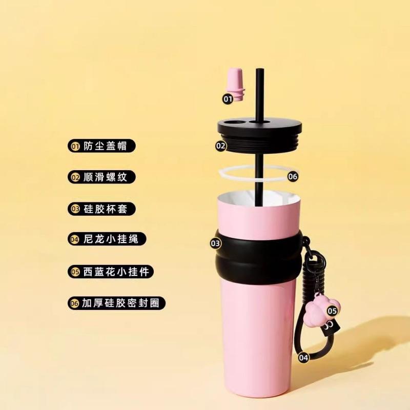 New Bingba Cup 111 Stainless Steel Thermos Cup High Value Women's Portable Straw Cup Large Capacity Car Coffee Cup