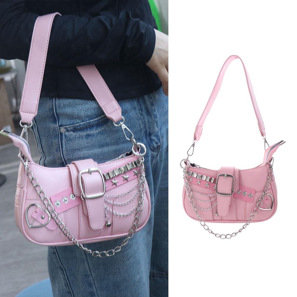 Love Heart Y2k Underarm Bag Punk Women's Handbag Kawaii Shoulder Bag  Travel