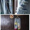 WTEMPO Jeans da donna ricamati a vita elastica con strappi e colore a contrasto, larghi taglie forti, jeans sottili cropped