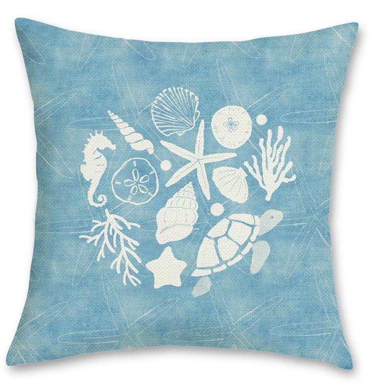 Home Decor Seashell & Sea Creature Themed Pillow Covers Pattern Cushion Cover Suitable For Sofa Bedroom Car Pillow Cover