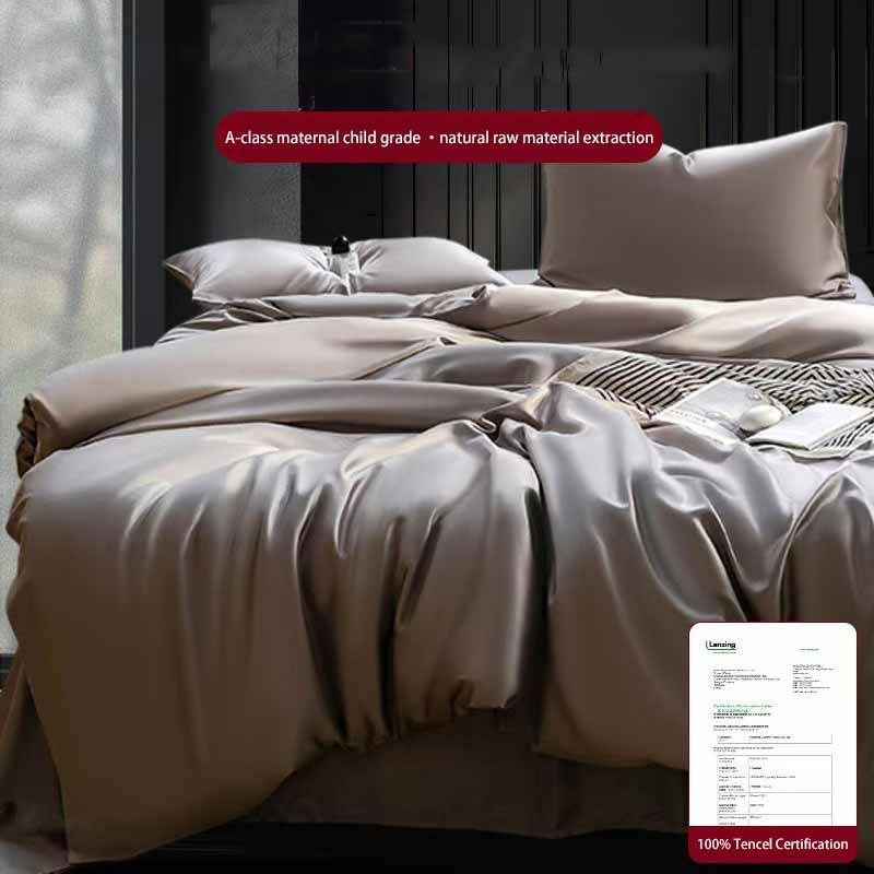 Luxuriöses Lyocell Tencel 4-teiliges Bettlaken-Set Weiches Spannbettlaken & Bettbezug & Kissenbezüge Atmungsaktive Bettwäsche für Hotelkomfort