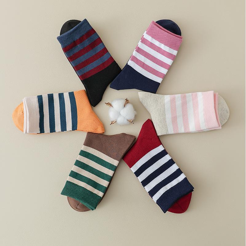 Female Autumn and Winter Three Bar Color Collision Student Movement Cotton College Wind Tube Socks