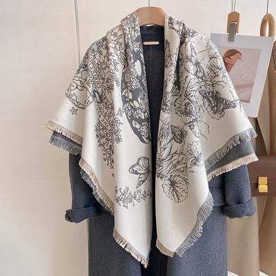 Retro Printed Butterfly Large Square Scarf Scarf Women'S High-End Gift Fashionable Versatile Outer Decoration Shawl Autumn
