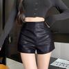 Damen Herbst Winter Einzigartig Hohe Taille Schlankend Klein Gerade Beine PU Leder Hosen Design Y2K Bodycon Shorts Mini Shorts