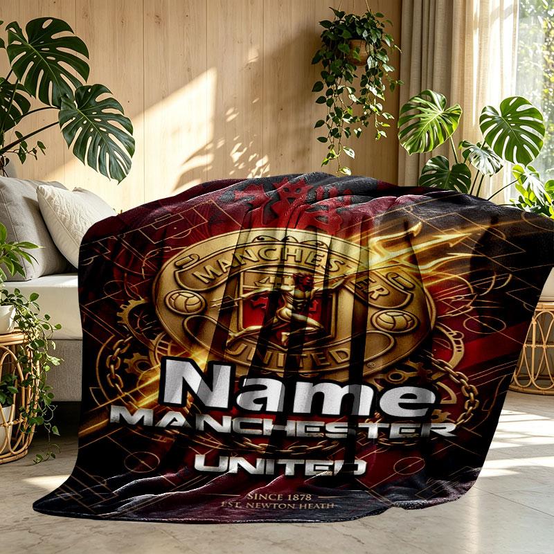 Custom Name Personalized Manchester United Print Blanket, Home Decor, Bedroom, Sofa, Camping, Couch, Gifts for Birthday Christmas