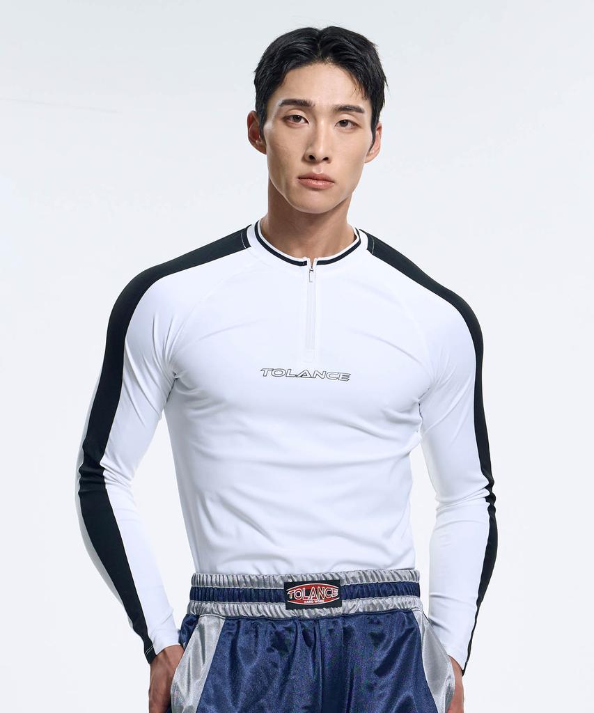 Toleonseu Active Crew Colorblock Round Zip-Up - White
