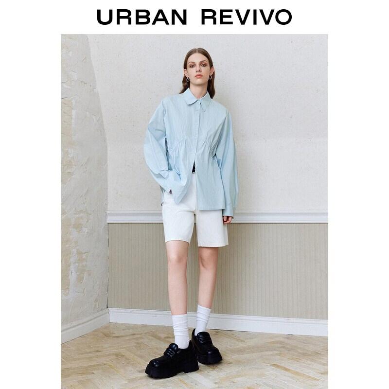 Women's Casual Cinched Waist Button-Up Shirt