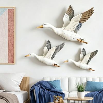 3 Pcs Wooden Duck Wall Decor Rustic Flying Birds Wall Art Vintage Farmhouse Hanging Ornaments for Living Room Bedroom Office
